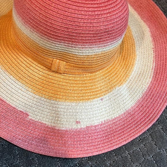 NWOT Scala Collezione Packable Straw Raffia Hat Tangerine Orange Watermelon Pink - Picture 8 of 16